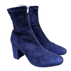 Blue Suede Boots Aquatalia Briana Size 7 Weatherproof Leather Bootie Zip Heeled